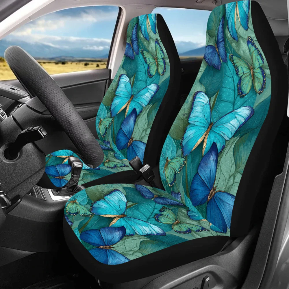 

2pcs-Butterfly Garden, Print Car Seat Covers For Everyone, Car Accessories For Women, Universal Auto Front Seats Protector Fits