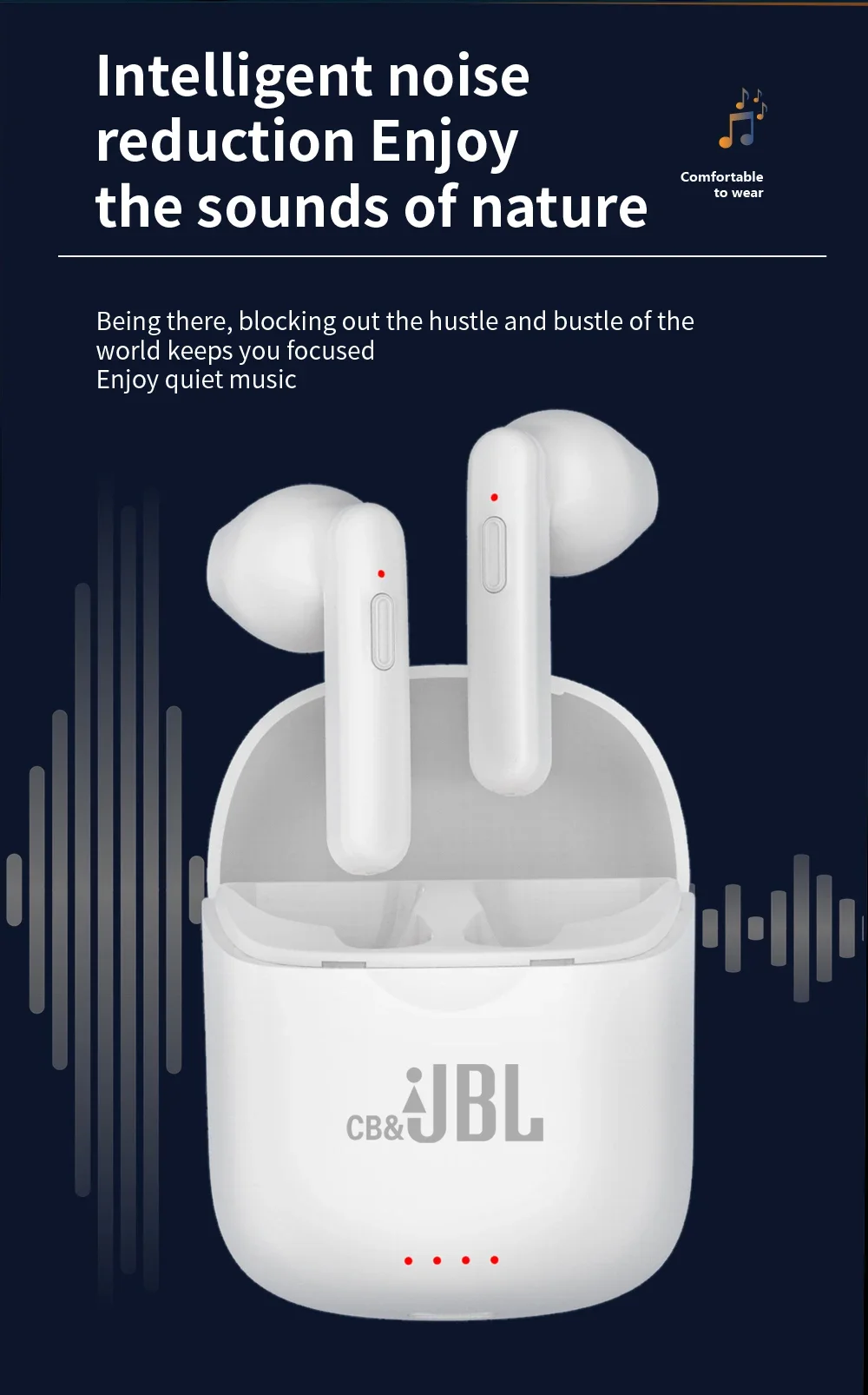 JBL Tune J220/T220 True Wireless Bluetooth Earphones, Original, Écouteurs stéréo, Bass Sound, Casque avec micro, Juste gratuite, CB