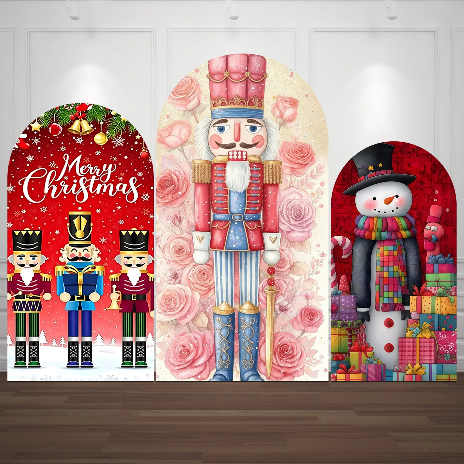 Yeele Christmas Nutcracker Arch Cover Background for Kids Family Xmas Party Snowman Gifts Elastic Arched Photography Backdrop