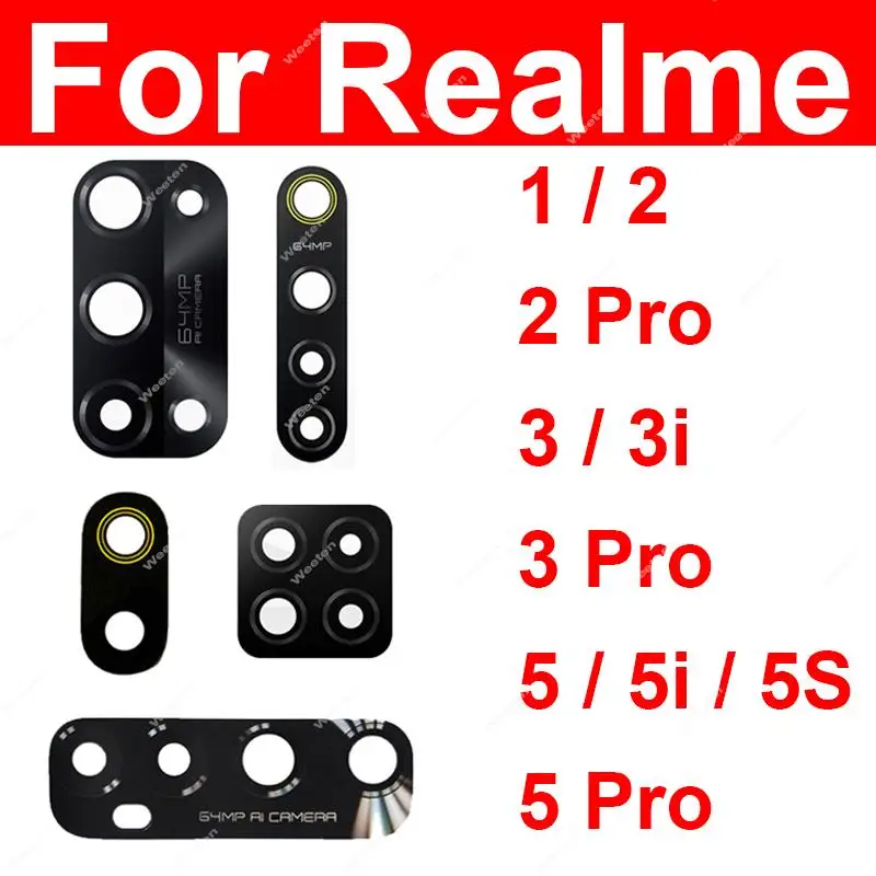 For Realme 1 2 3 5 Pro 3i 5i 5S Back Main Camera Lens Galss Rear Glass Lens with Sticker Replacement