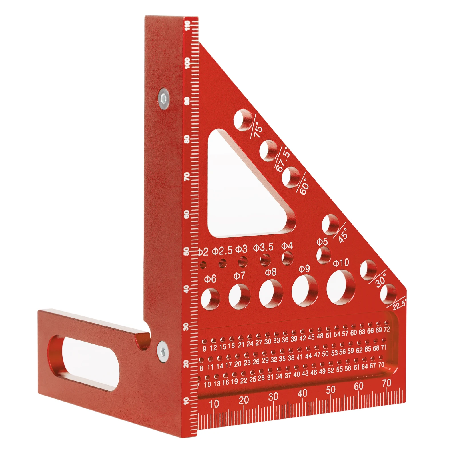 

1, линейка красной квадратной формы, линейка треугольных отверстий, линейка для маркировки деревообработки, квадратная линейка, угловая линейка, инструмент для маркировки, косая линейка, al