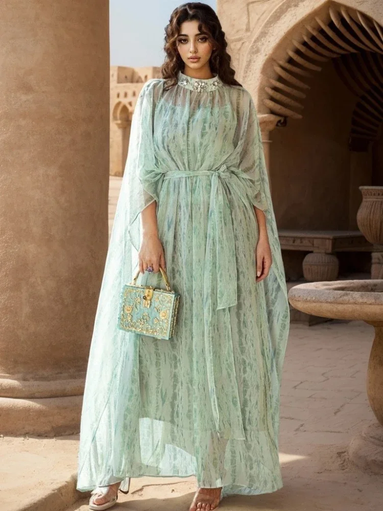 

Eid Women Dress Muslim Abaya Chiffon Diamond Vestidos Largos Party Caftan Jalabiya Ramadan Elegant Kaftan Arab Long Robe 2025