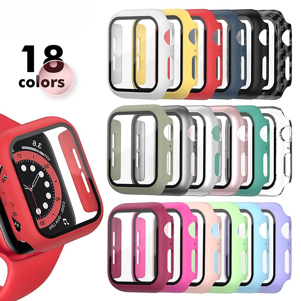 Glass+Matte Watch Cover for Apple Watch Case 45 41 44 40mm 42mm 38mm Bumper+Screen Protector for Iwatch SE 9 8 7 6 5 4 3 2 cover