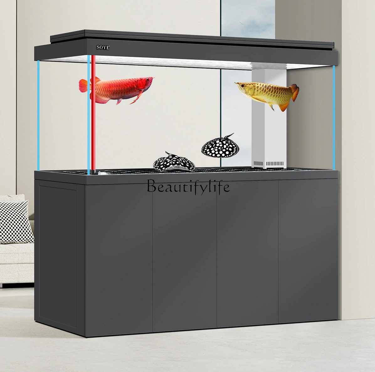 

Fish Tank Living Room Large Professional Bottom Filter Floor Super White Ecological Aquarium Screen Home