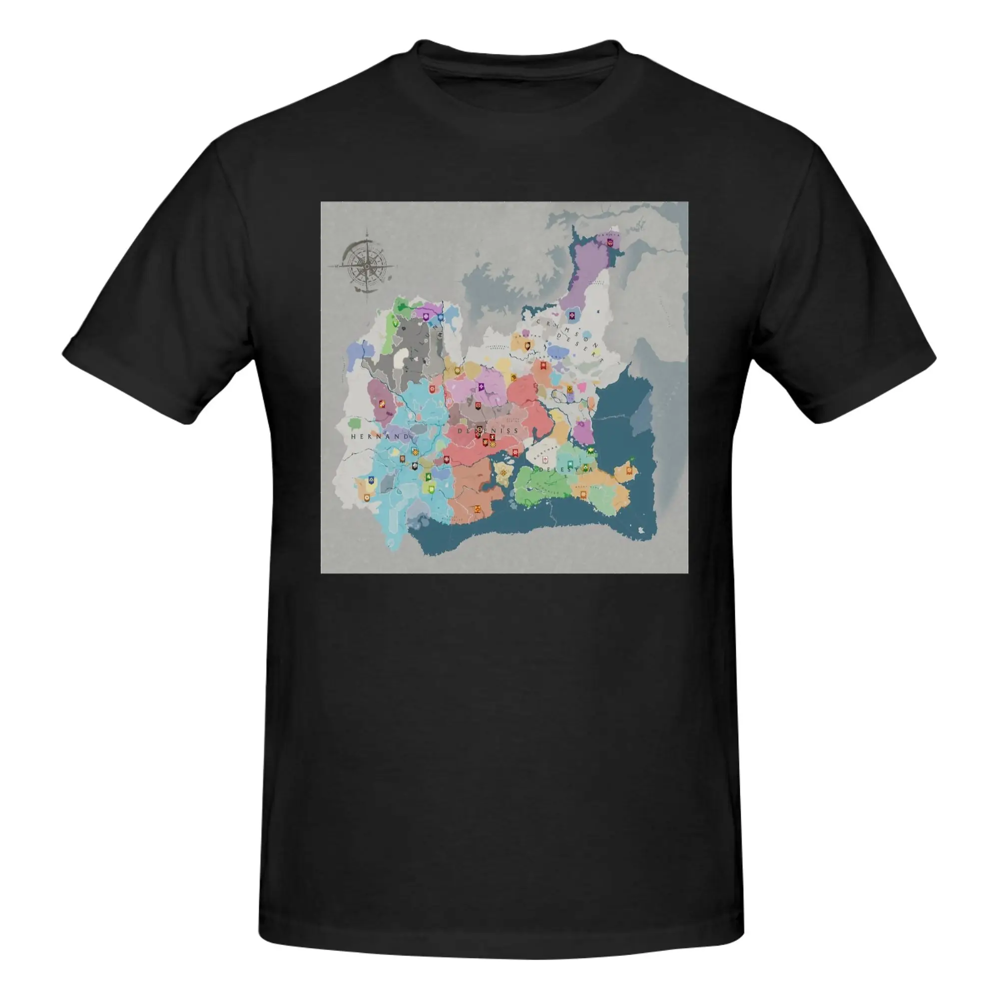 1 Piece Factions Map Novelty 100% Cotton T-Shirt Crimson Desert RPG Tops Tees For Men