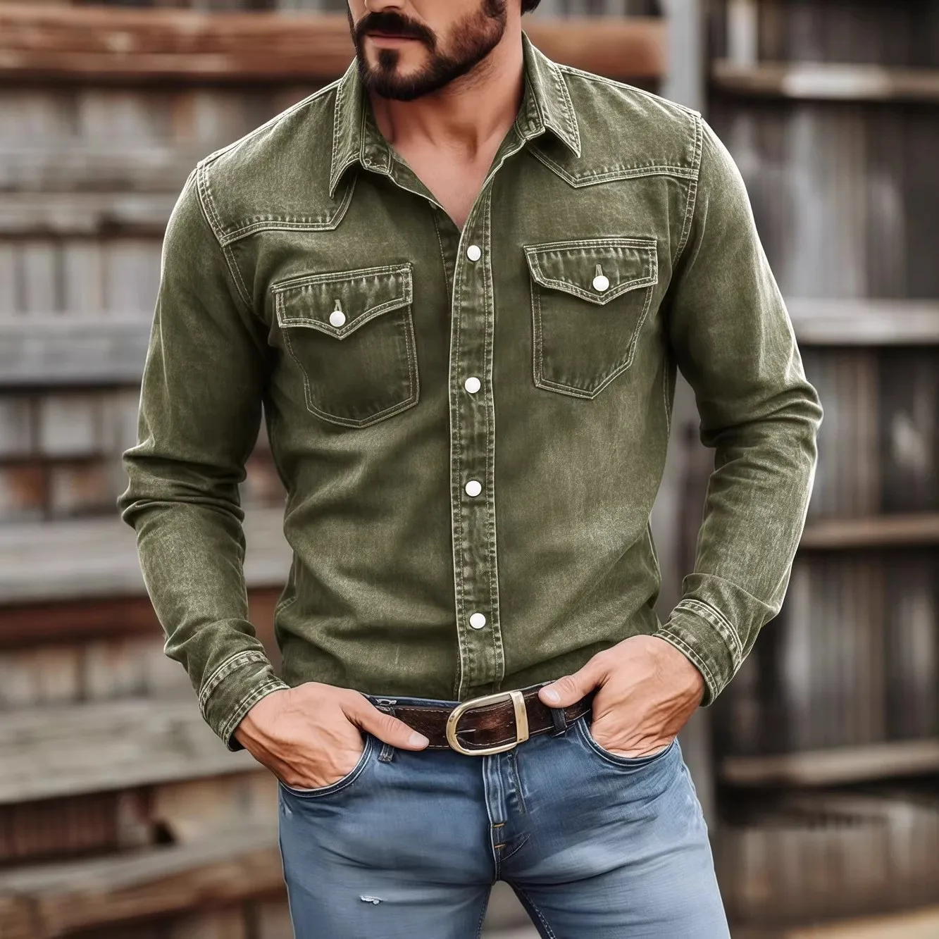 Seamless Cardigan Shirt Regular Fit European and American Style with Summer Patchwork Notch Lapel Long Sleeve Daily for Men