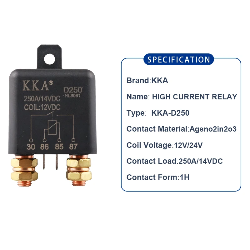KKA-D250 250A 12V 24V 2.4W Heavy Duty Car Starter Relay, Automotive Relay for Car, Motor, Truck, Boat Engine Power Start