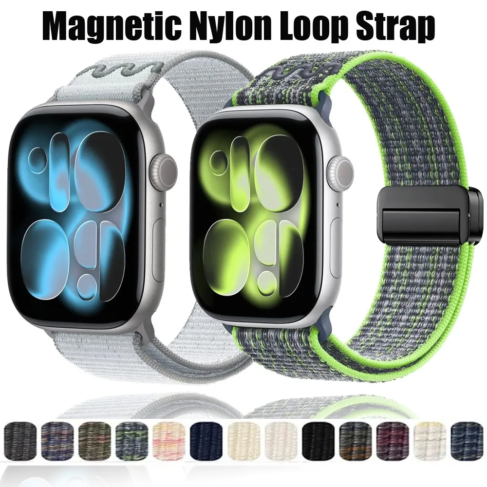 Nylon-Schlaufenarmband für Apple Watch Ultra 3 49mm 11 10 46mm 42mm 9 8 7 45/41mm Magnetisches Atmungsaktives Band für IWatch 6 5 4 SE 44/40mm