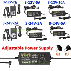 Regulowany uniwersalny adapter AC na DC 3V-12V 9V-24V 12V-24V 5A 10A z regulacją napięcia ekranu wyświetlacza Adapter zasilacza