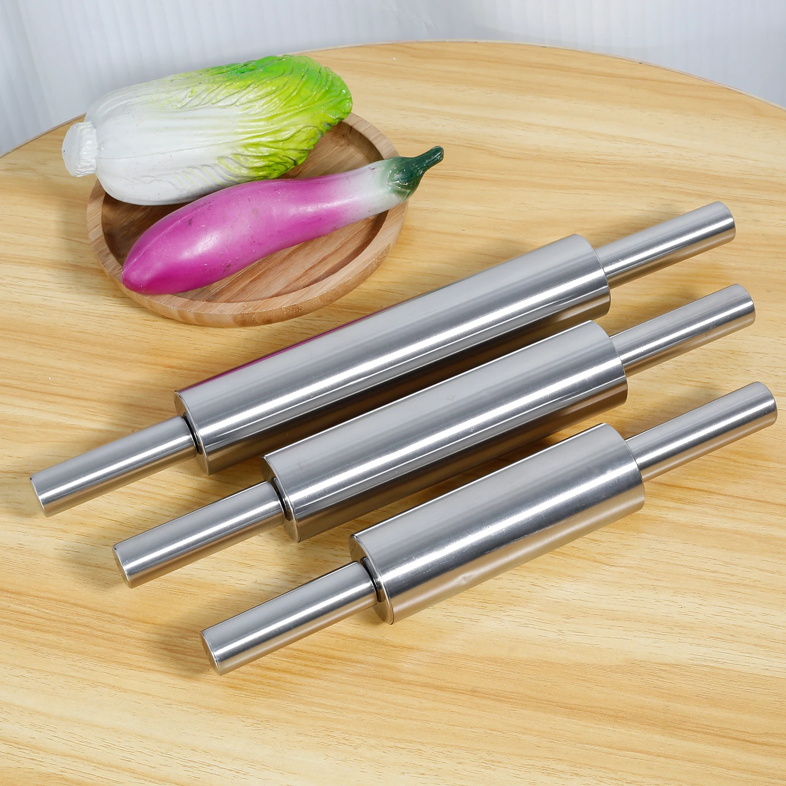 

3-х шт., скалка из нержавеющей стали с ручкой, антипригарная скалка, гладкий валик для теста, инструменты для выпечки, кухонная утварь