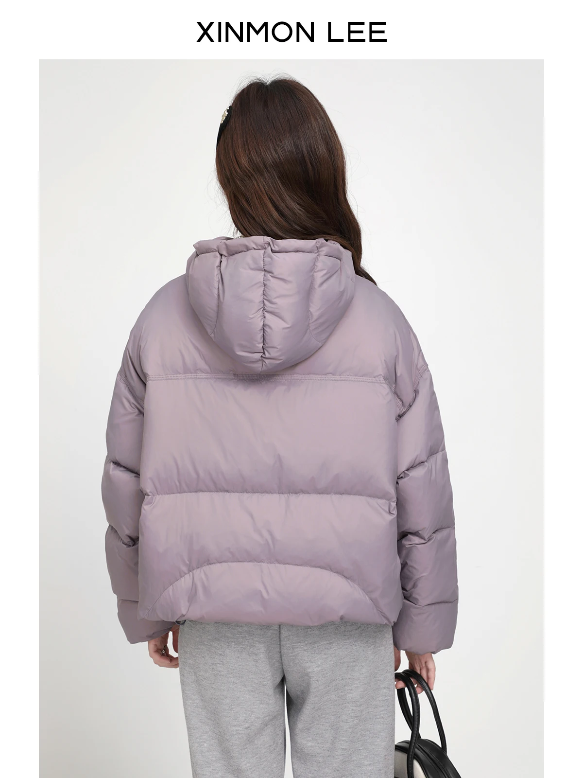 Xinmon Women's Short Lightweight Versatile Puffer Jacket Winter High-End Feeling Bread Style Durable Zipper Closure Long Sleeve