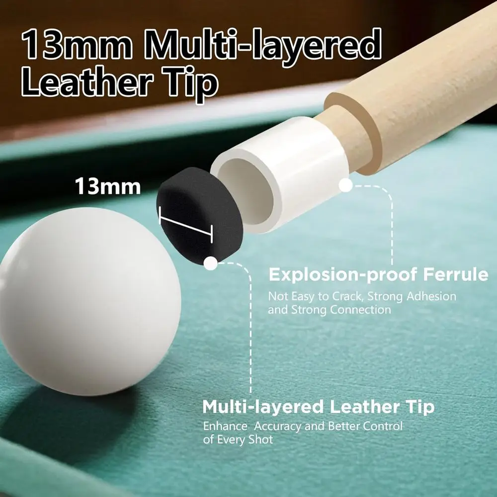 Maple Wood 58 Two-Piece Pool Cue, 18-21oz, Ideal for Home or Bar Billiards