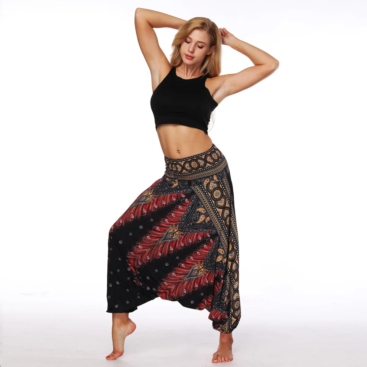 Women Boho High Waist Loosed Yoga Pants, Harem Baggy Hippie Aladdin Genie Beach Pants Leggings Boho Clothing for Women