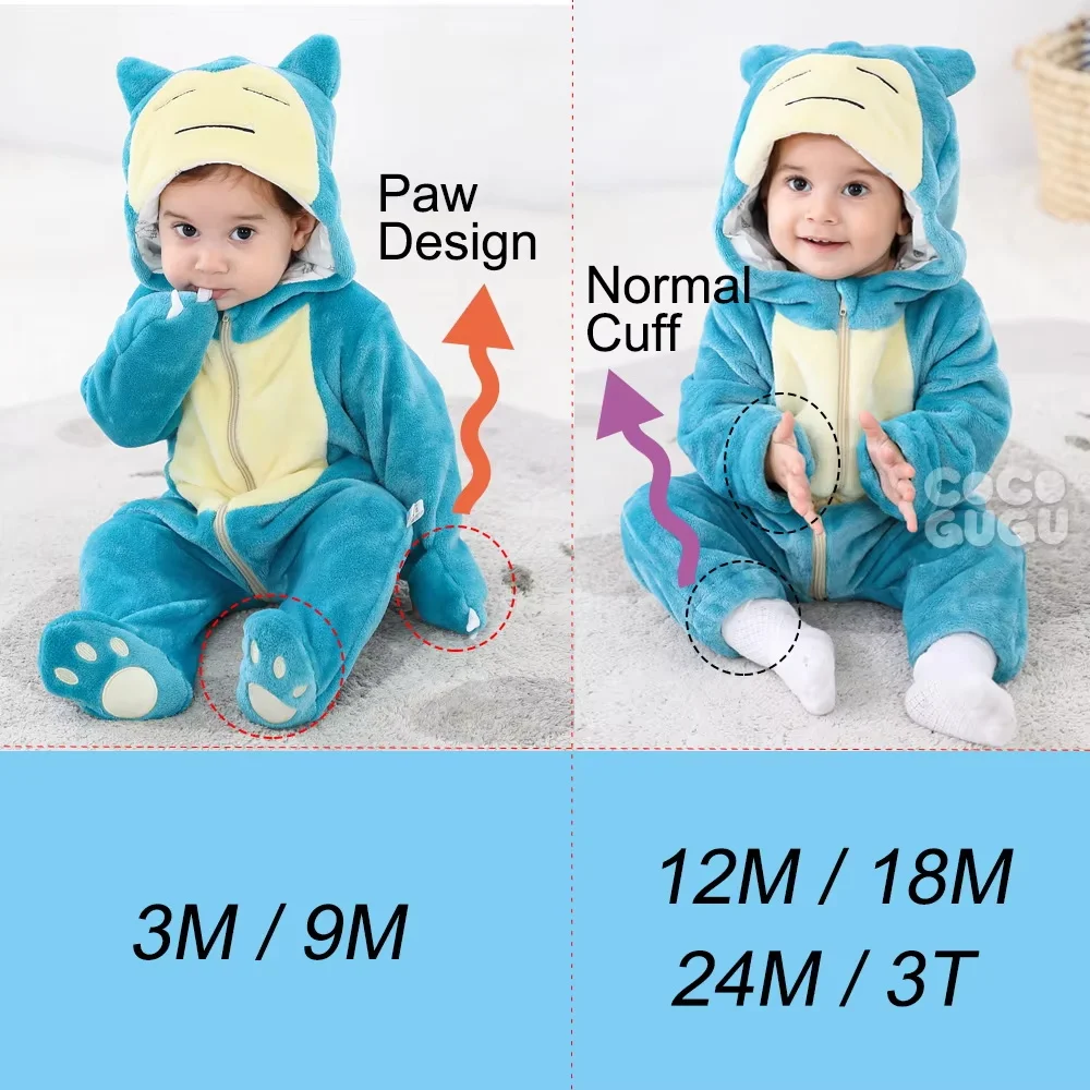 Anime Baby Strampler Pikachu Snorlax Onesie Neugeborenen Jungen Mädchen Kleidung Flanell Weiche Pyjama Halloween Overall Kawaii Kleinkind Outfit
