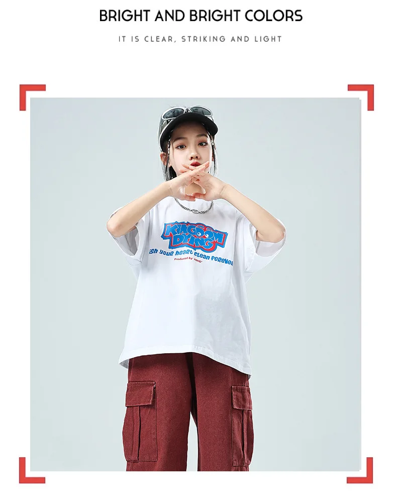 Hip Hop Mädchen coole Jeans Weste Grat Rand Cargo Jeans Kleidung setzt Jungen Jazz Street Dance T-Shirt Kind Kinder Streetwear Kostüme – Detail 13