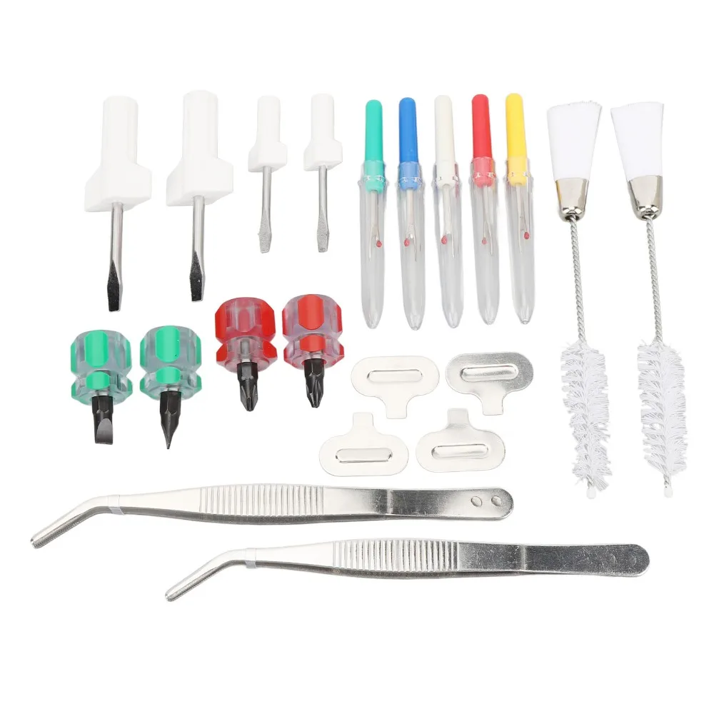 21Pcs Steel + Plastic Sewing Machine Cleaning Kit Multiple Colors Tweezers Length 15.5cm Sewing Machine Repair Tools