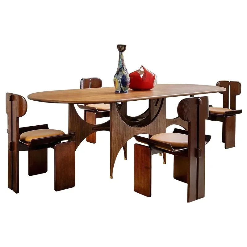 

Designer medieval solid wood dining table dining chair, model house club villa dining room table and chair
