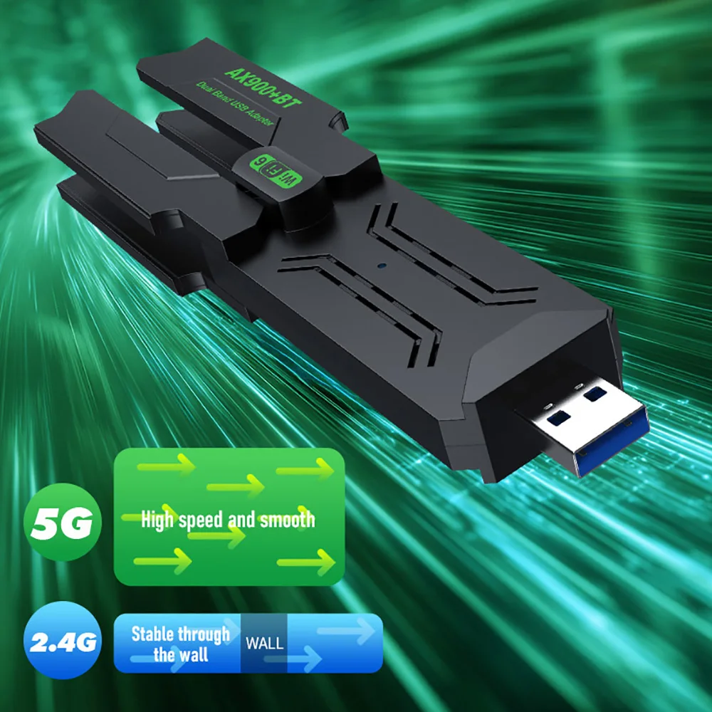 WiFi 6 AX900 BT5.4 USB محول ثنائي النطاق 2.4G & 5 جيجا هرتز واي فاي بطاقة 2in1 دونغل USB بطاقة الشبكة اللاسلكية Wlan استقبال ل Win10/11 PC