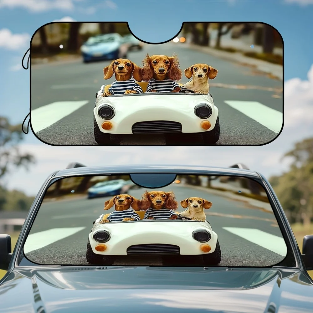 1pc, Dachshund Dogs Car Cute Adorable Eyes Print Car Visor Sunshade, Suction Cup Attachment, Suitable For Busy Streets And After