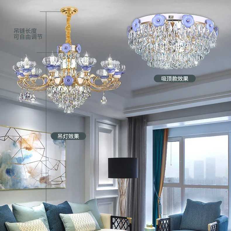 GHJUYIOL Villa crystal chandelier, luxurious living room light, grand dining room light, bedroom light, European style candles,