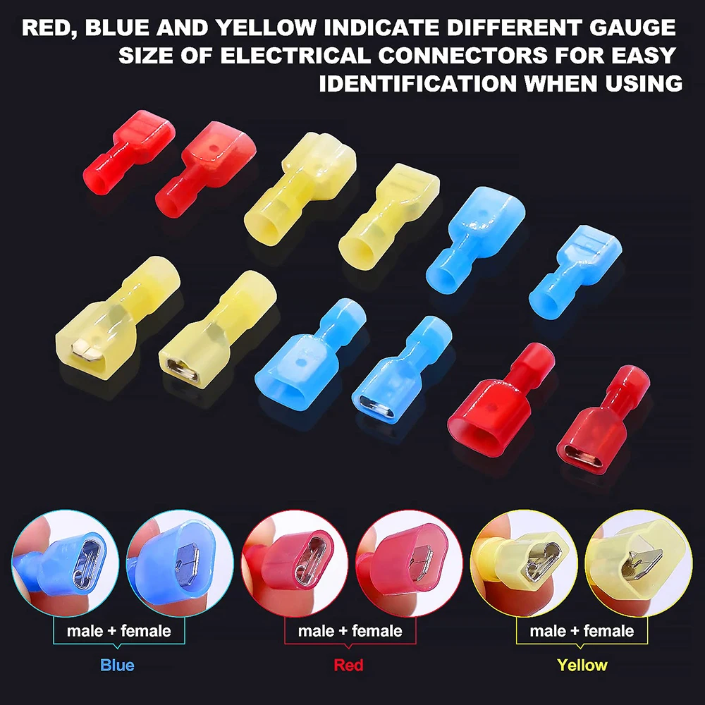 100PCS Nylon Spaten Anschlüsse Kit22-10 Gauge Quick Disconnect Vollständig Isolierte Männliche und Weibliche Draht Spaten Terminal Sortiment Kit – Detail 5