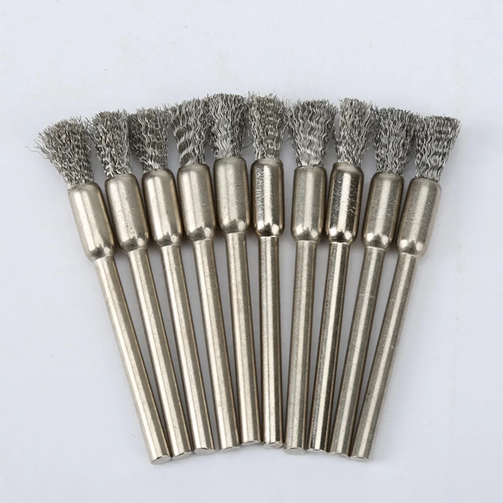 10 Stainless Steel Wire Brushes with a 3.17mm Handle - Ideal for Rotating Tools, Ideal for Cleaning, Rust Removal and Sanding