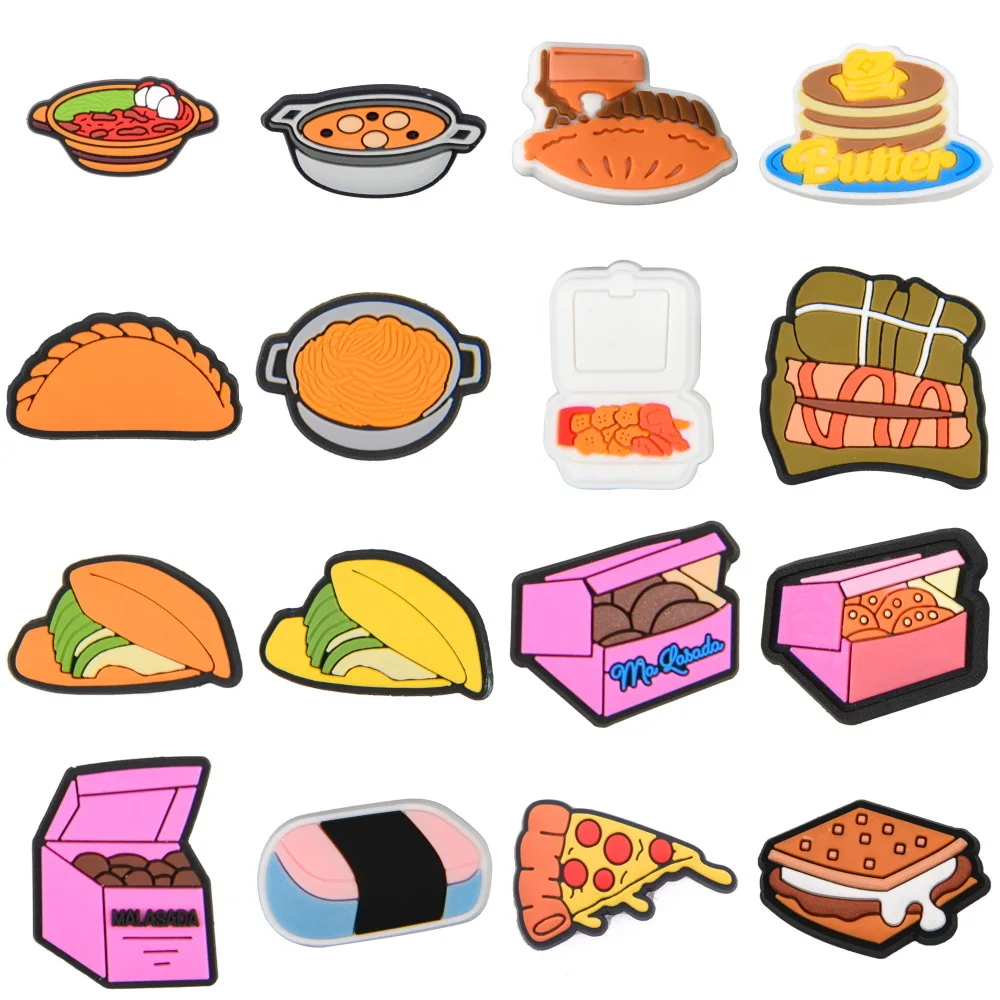 

16pcs Happy Labor Day Food Hamburger Shoe Decoration Fresh Dumpling Sushi Cookie Shoe Charms Cartoon Bracelet Accessories