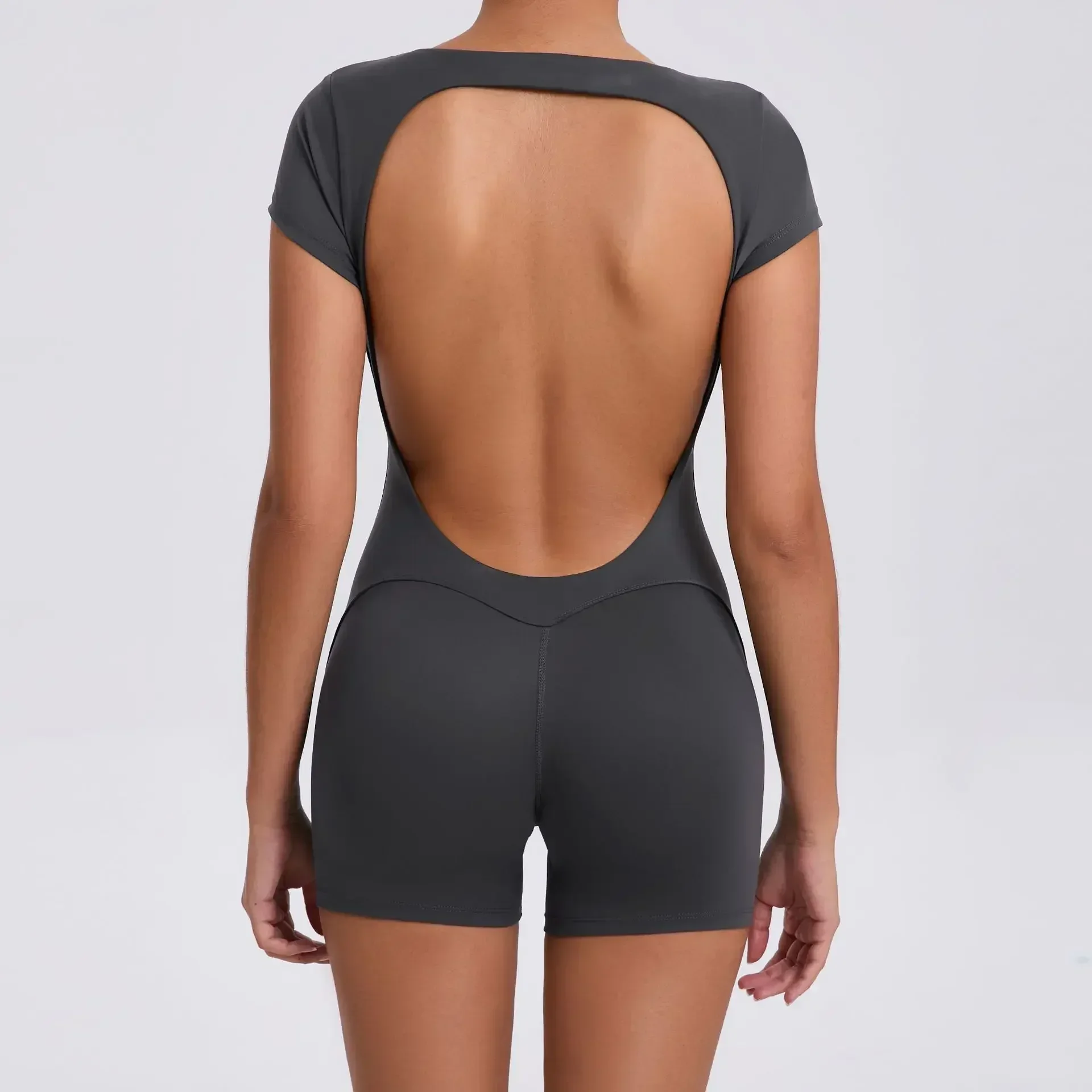 

Seamless Yoga Jumpsuits Sports Fitness Hip-lifting Short-sleeved Backless One-piece Workout Gym Leggings Tracksutis for Women