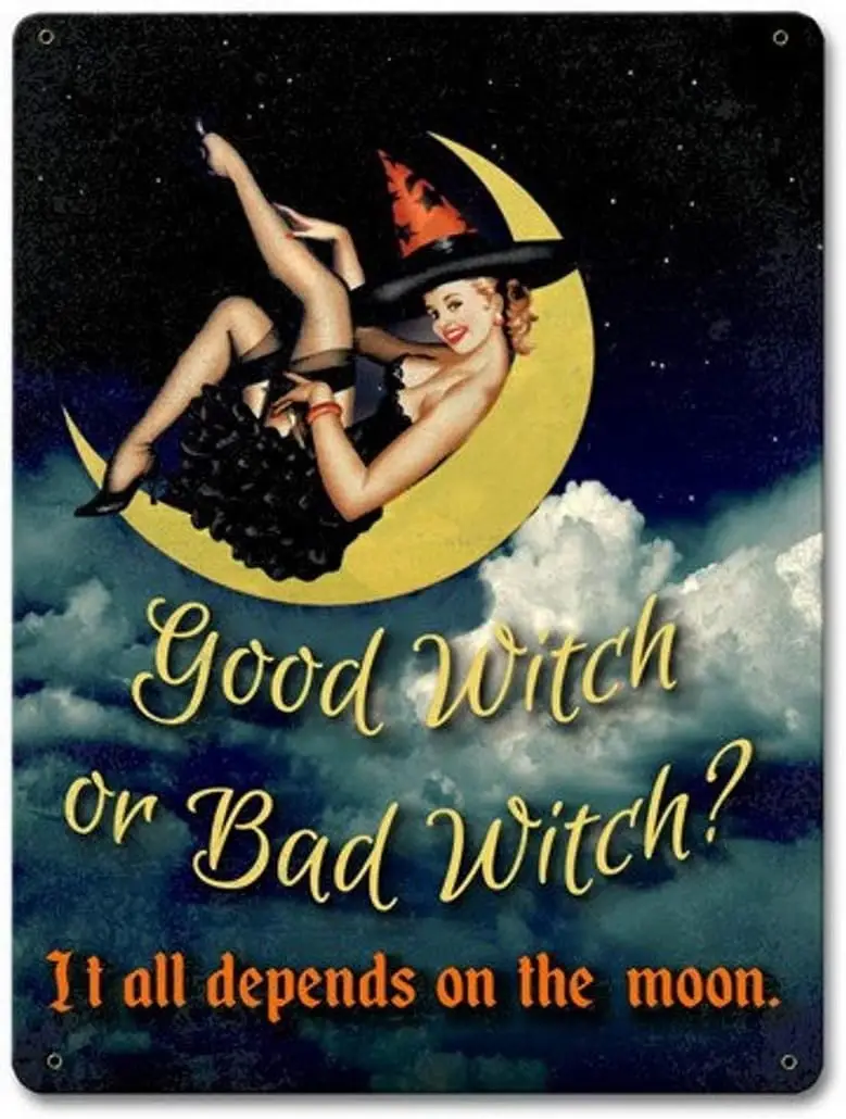 TYmall Vintage Halloween Sign, 8 x 12 Inch Metal Wall Art, Good Witch or Bad Witch? Includes Mounting Hardware sign