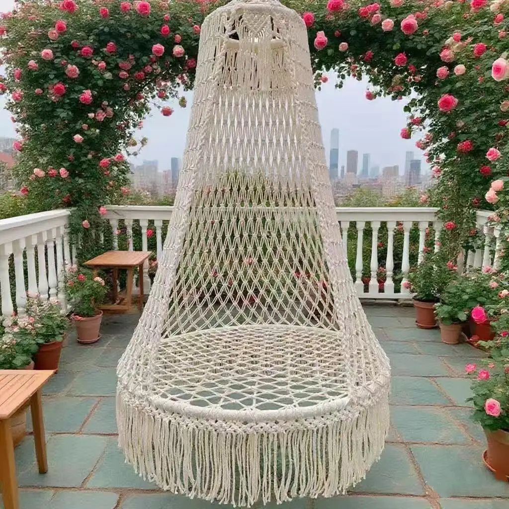เก้าอี้แขวนเชือกถักทำมือ พู่ห้อย สไตล์โบฮีเมียน สำหรับสนามหญ้า สวน ระเบียง เปลญวนเด็ก ใช้ได้ทั้งในบ้านและนอกบ้าน