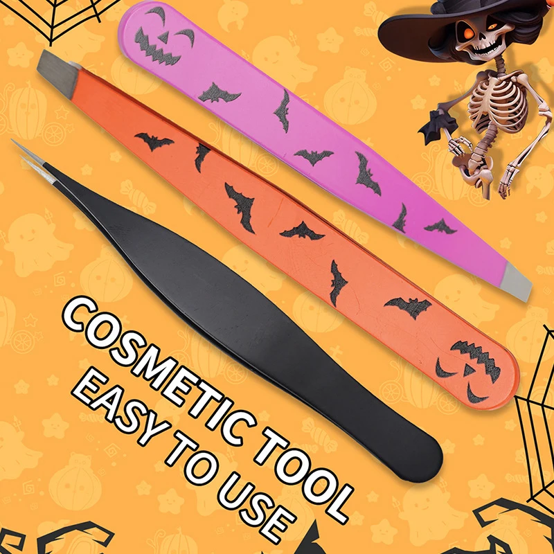 Pinça de sobrancelha de halloween, aço inoxidável, ponta inclinada, aparador profissional, barba, cílios, sobrancelha, rosto, remoção de pelos, ferramenta de maquiagem