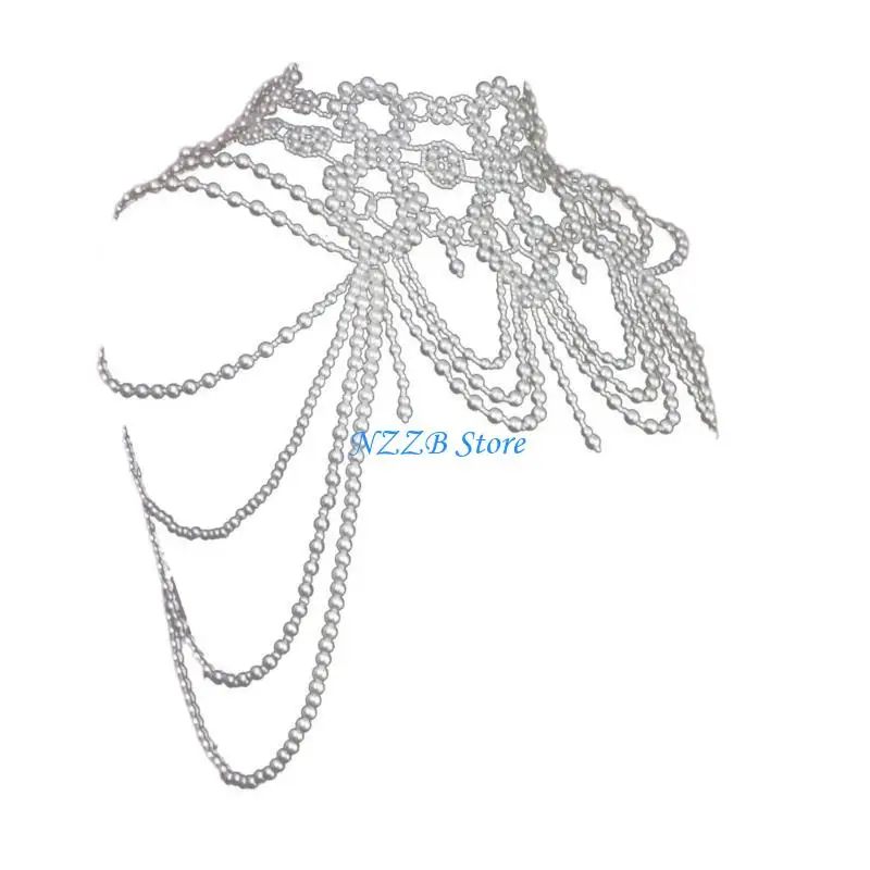 

T21F Unique Handmade Pearls Shawl Chain Fashionable Body Jewelry for Various Occasion