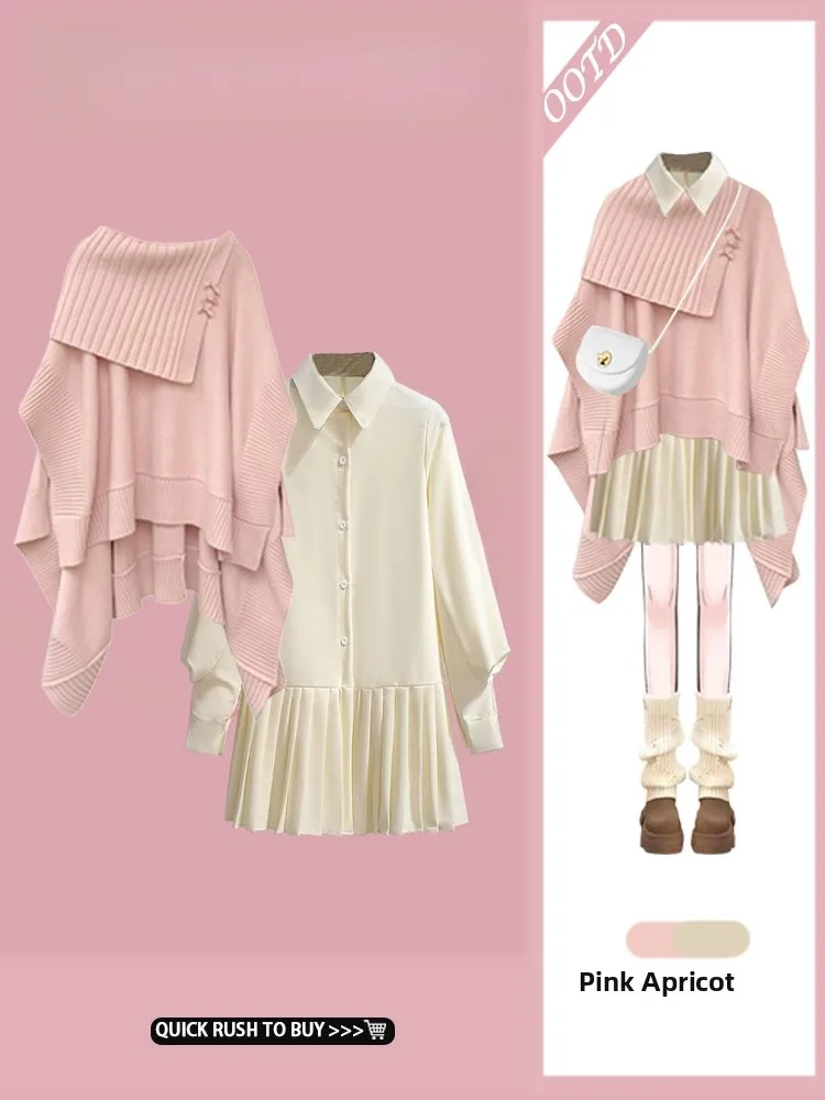 

Модный комплект из двух предметов: свитер с длинными рукавами и юбка-полусолнце, осенняя коллекция 2024 для женщин