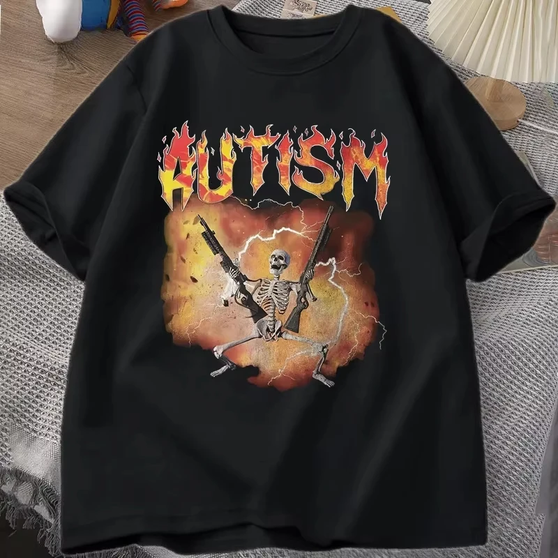 Autistic Funny Skeleton T-Shirt Men Women Autism Meme Graphic T Shirts Harajuku Fashion Vintage T Shirt Unisex Streetwear Tops
