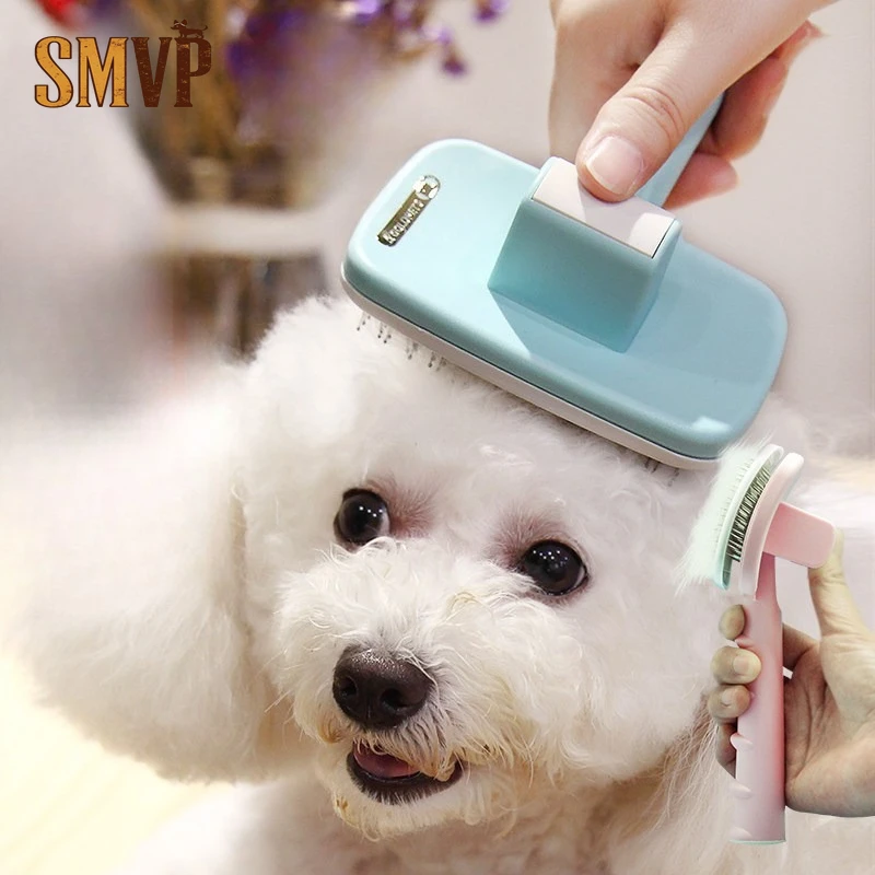 Self Cleaning Pet Slicker Brush One Click Remove Loose Fur Comb For Dogs And Cats Gentle Grooming Tool For Long Short Hair