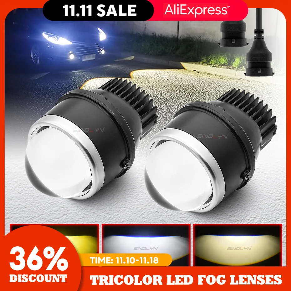 Sinolyn 3 Inch Bi LED Fog Lights Lenses 3000K 4300K 5500K Projector LED Universal Fog Lens Car Lights Spotlights Car Accessories