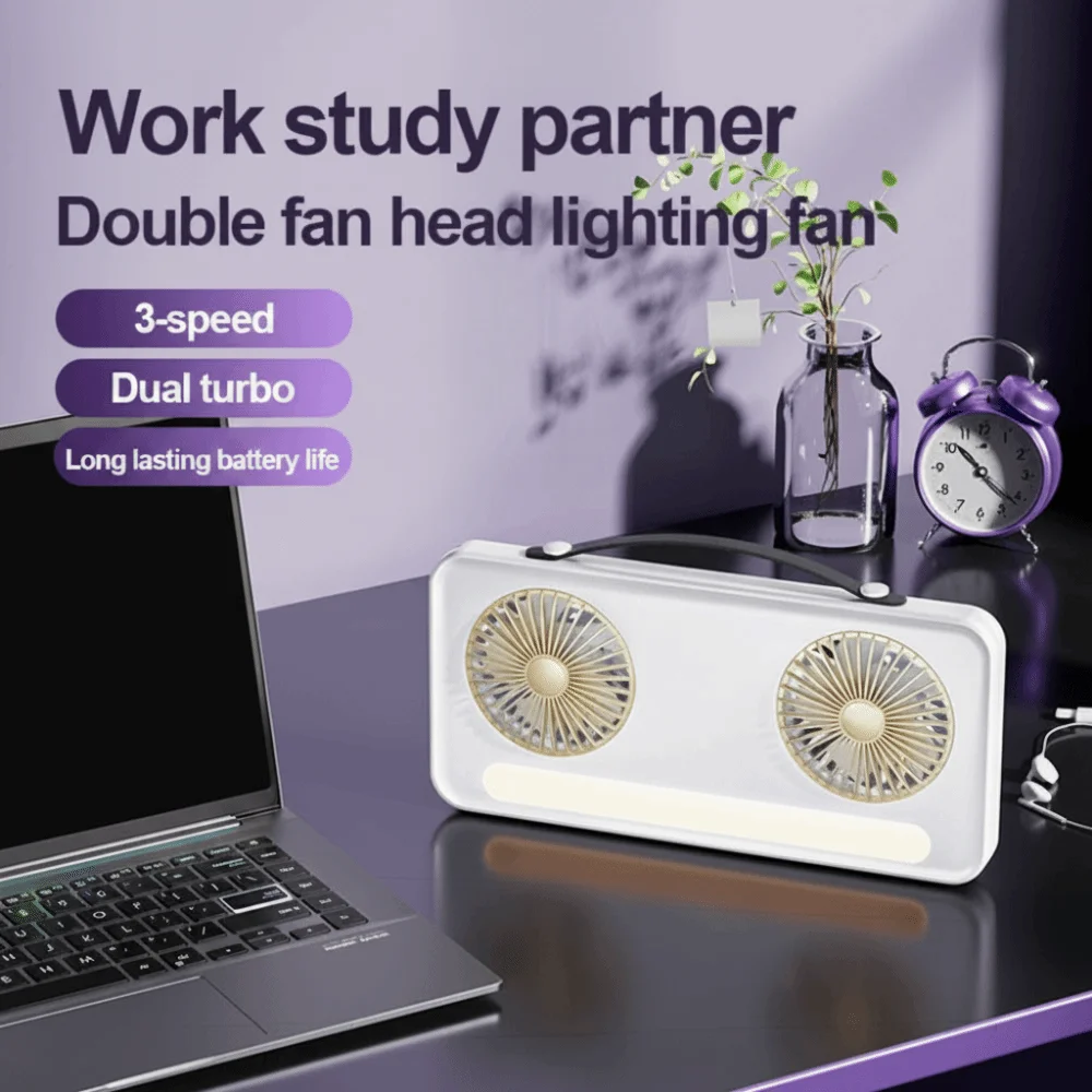Double-Head Portable Dual-Head Turbo Fan Strong Wind Power Low Noise Desktop Mini Fan Quiet Slim Kitchen Wall-Mount Fan Home