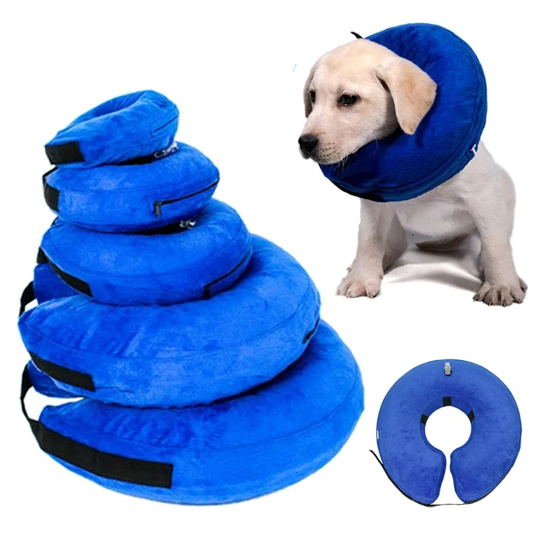 Inflatable Dog Collar Anti-bite Elizabethan Collar for Small Medium Dogs Cats Adjustable Pet Recovery Collar Accessories