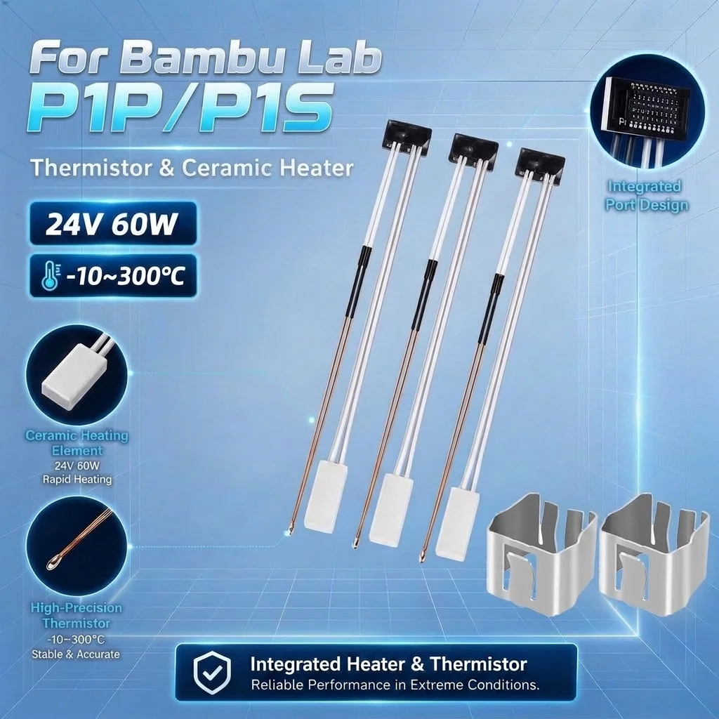 Ceramic Heater Thermistor Kit 24V 60W 300℃ High Temp Hotend Sensor Fixing Clip Replacement for Bambu Lab P1P P1S 3D Printer Part
