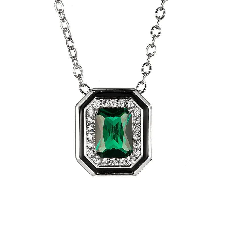 Emerald Green Geometric Square Vintage Jewelry Adjustable Ring Necklace and Earrings for Women Elegant Party Wedding Accessories