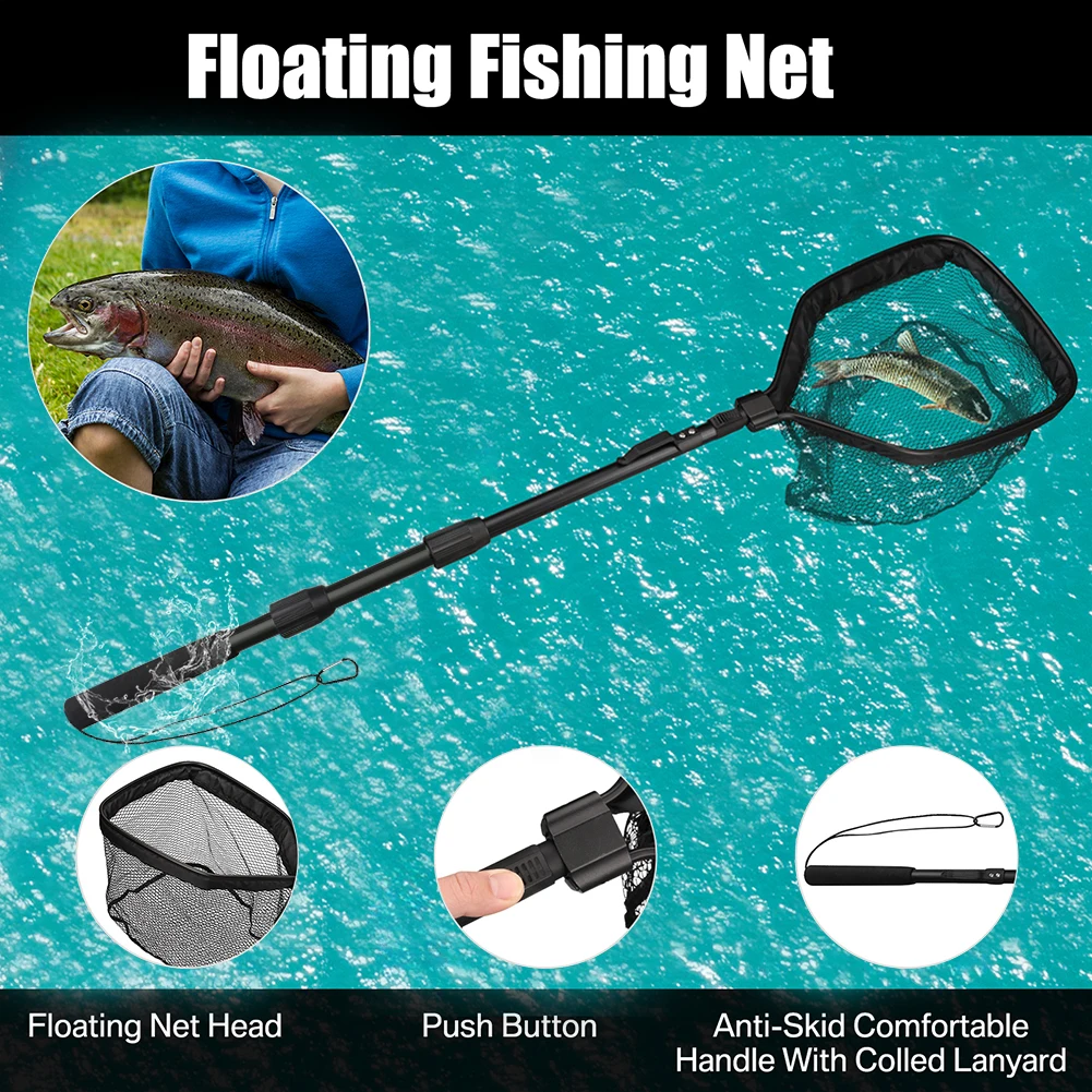 Floating Fishing Net for Fly Fishing Catfish Bass Trout Rubber Coated Collapsible Landing Net with Telescoping Handle - view 2