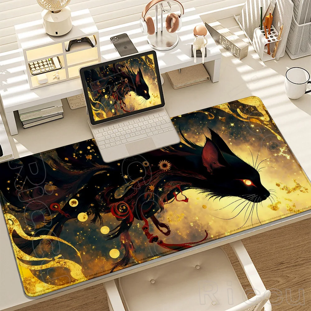 

HD Kawaii Dreamy black cat Mouse Pad Cute Computer XXL Mause pads Company Desk mat 90X40cm Desk mats Cushion PC Accessories Rug