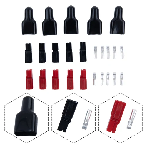 Imagen 2 del producto 5 pares de enchufe de 30AMP, 600V para conector estilo Anderson, cubiertas antipolvo de goma de PVC negro, manguitos terminales para equipos eléctricos
