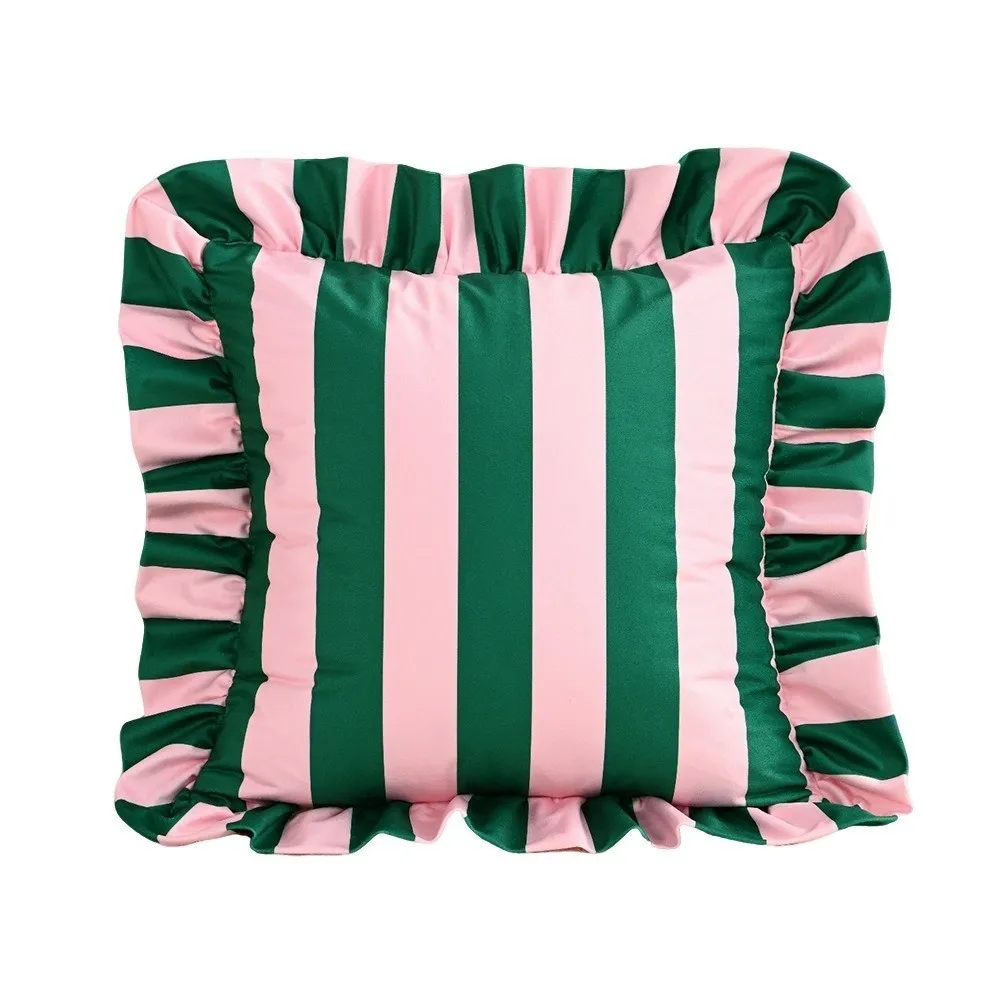 INS Striped Pillow Case Cover Lotus Leaf Skirt Edge Soft Bedding Pillow Cover Home Decor Velvet Pillowcase Bedroom Living Room