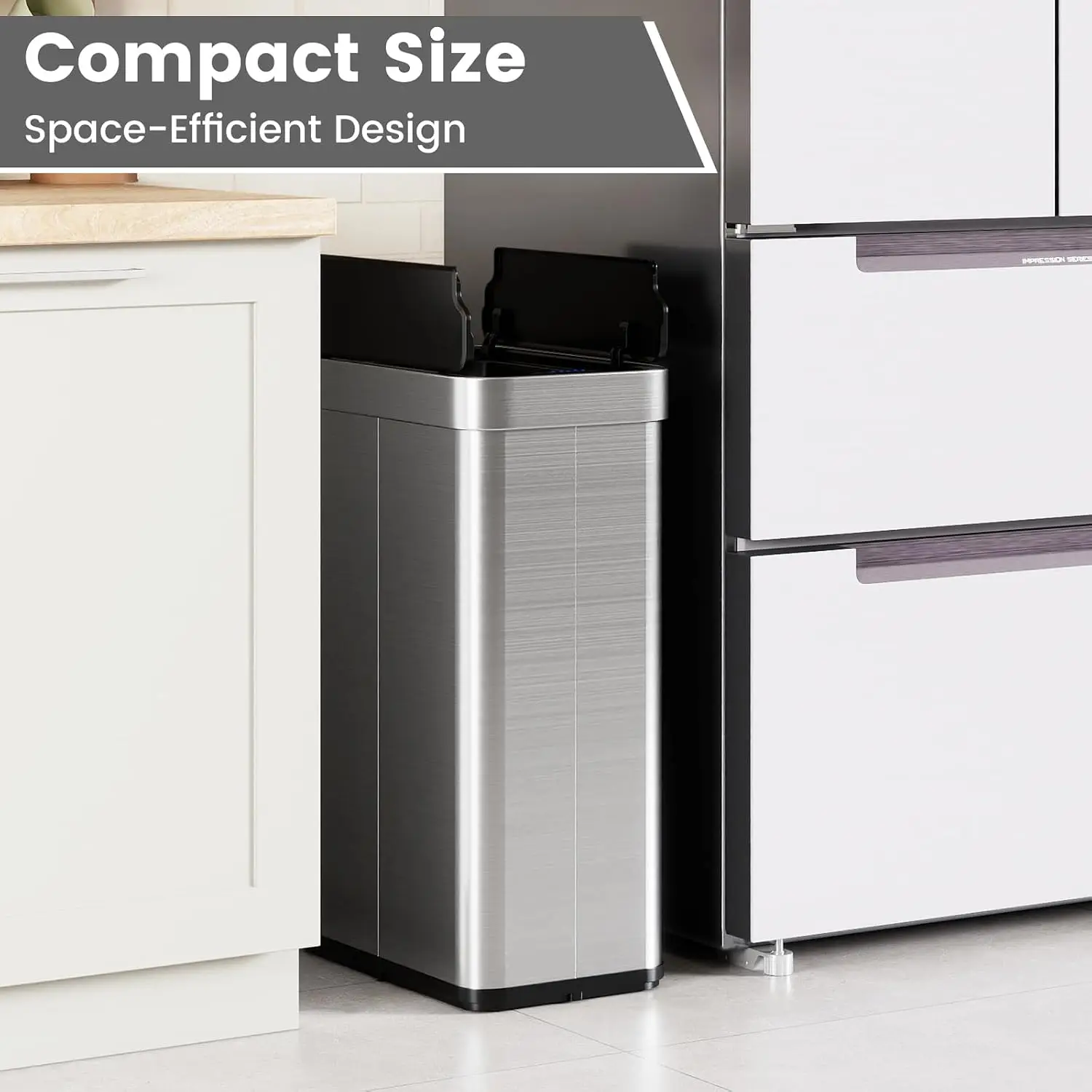 16 Gallon Kitchen Trash Can, Stainless Steel Motion Sensor Garbage Can with Butterfly Lids, Slim Automatic Touchless Trash Bin f