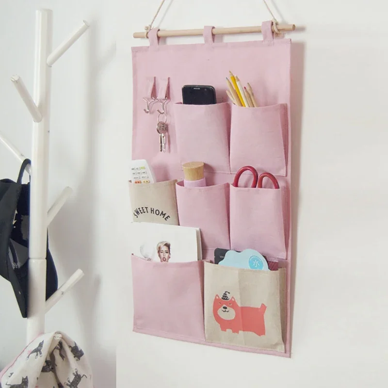 Cotton Hanging Storage Bag Waterproof Hanging Organizer Living Room Bathroom Kitchen Home Fabric Wall Closet Organizer