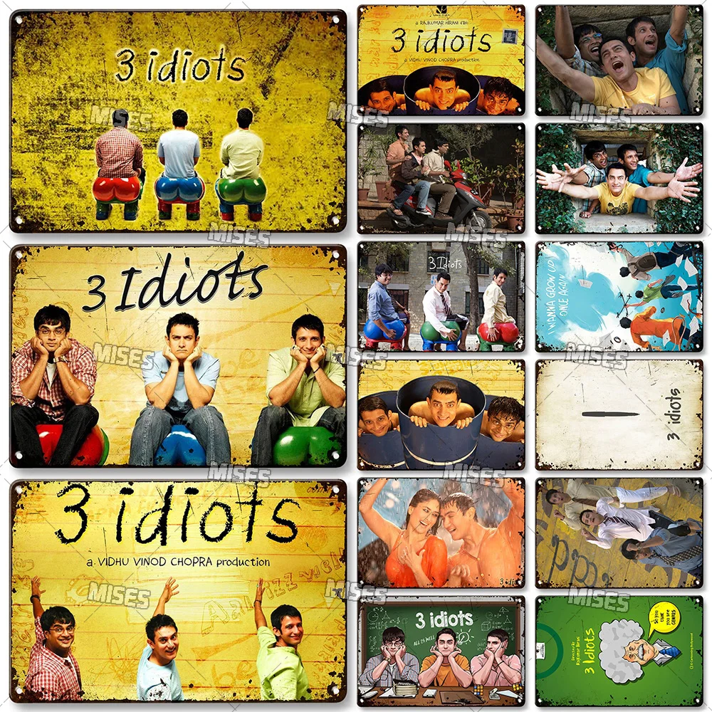 MISES Classic Movie 3 Idiots Metal Plaque Retro Poster NostalgicTin Sign Decorative Plate Home Cafe Club Metal Signs Wall Decor