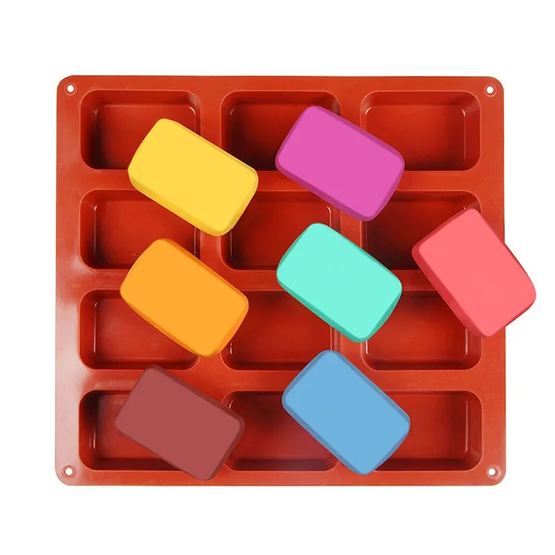 12 Hole Rounded Rectangle Silicone Soap Mold for Handmade Craft DIY Soap Making Tools Molds Food Grade Silicone Soap Form  Mould