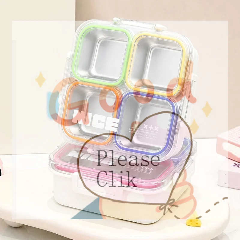 【HG】1Pcs 3/4Grid Lunch Box 304 Stainless Steel Sealed Snack Box Leak-Proof Microwave-safe Food Container Student Office Workers