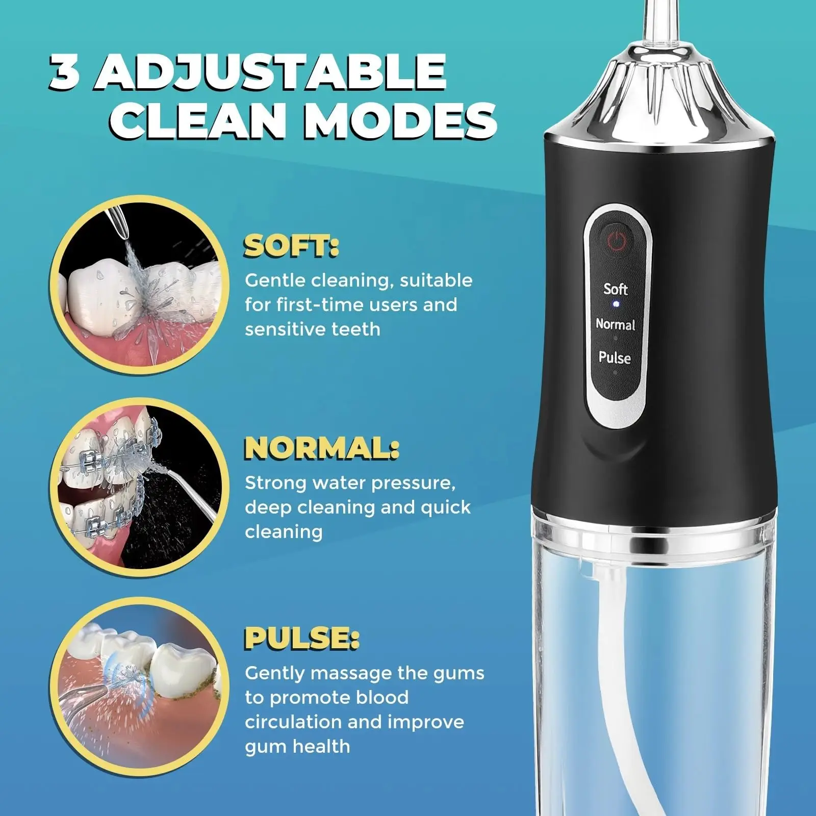 Portable Oral Irrigator Water Flosser 4 Jets 3 Modes Rechargeable Dental Water Jet Irrigator Dental Teeth Cleaner